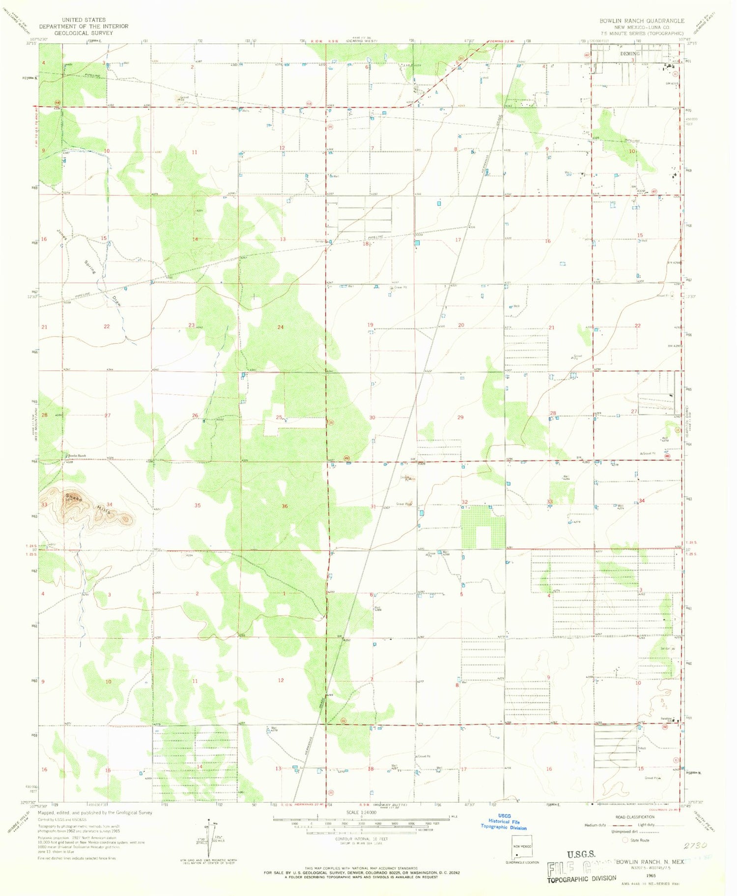 Classic USGS Bowlin Ranch New Mexico 7.5'x7.5' Topo Map Image