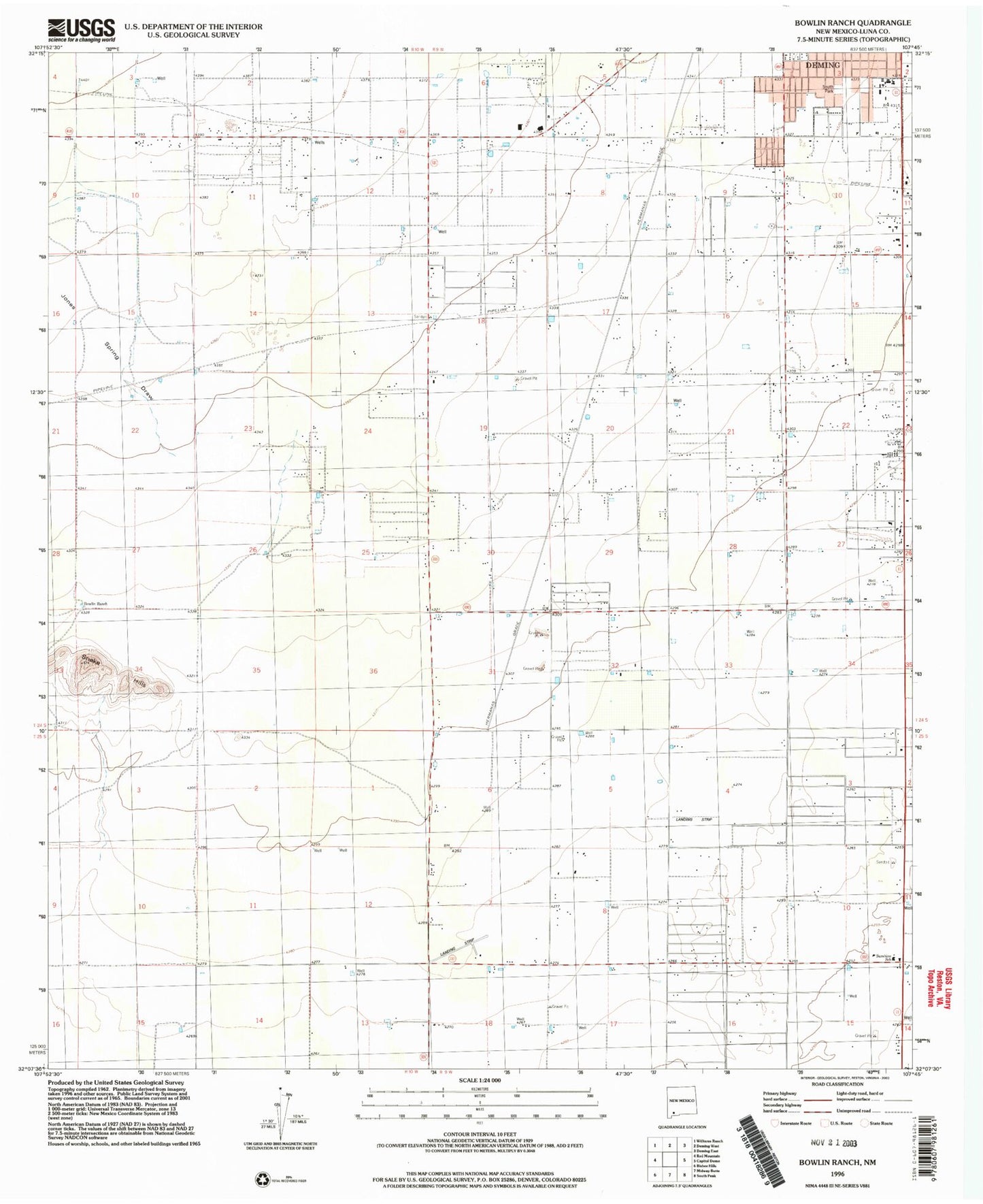 Classic USGS Bowlin Ranch New Mexico 7.5'x7.5' Topo Map Image