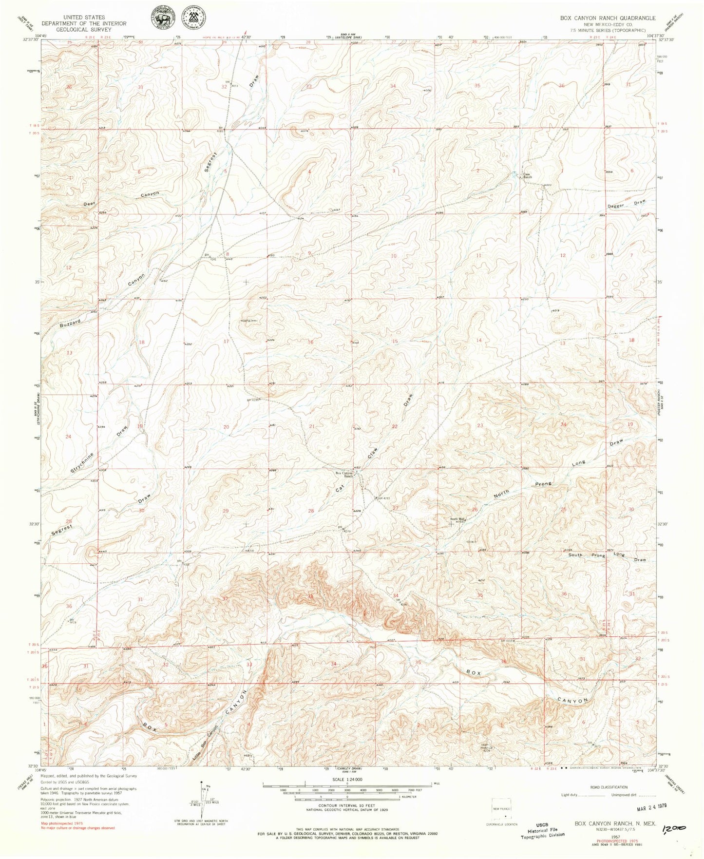 Classic USGS Box Canyon Ranch New Mexico 7.5'x7.5' Topo Map Image