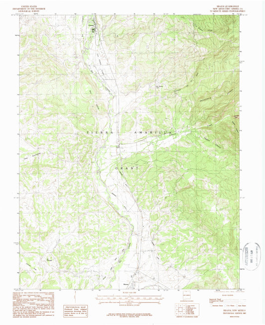Classic USGS Brazos New Mexico 7.5'x7.5' Topo Map Image