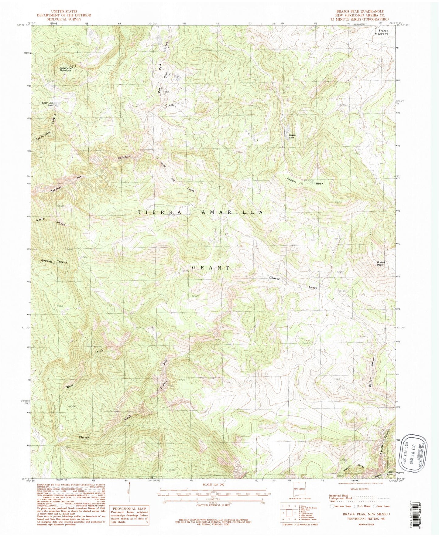 Classic USGS Brazos Peak New Mexico 7.5'x7.5' Topo Map Image