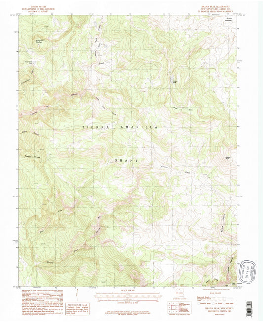 Classic USGS Brazos Peak New Mexico 7.5'x7.5' Topo Map Image
