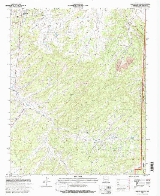 Classic USGS Bread Springs New Mexico 7.5'x7.5' Topo Map Image