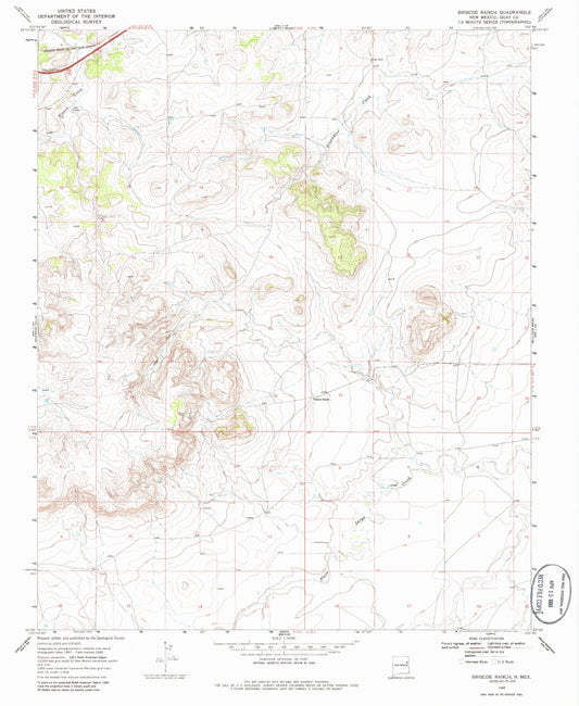 Classic USGS Briscoe Ranch New Mexico 7.5'x7.5' Topo Map Image