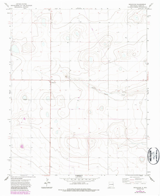 Classic USGS Broadview New Mexico 7.5'x7.5' Topo Map Image