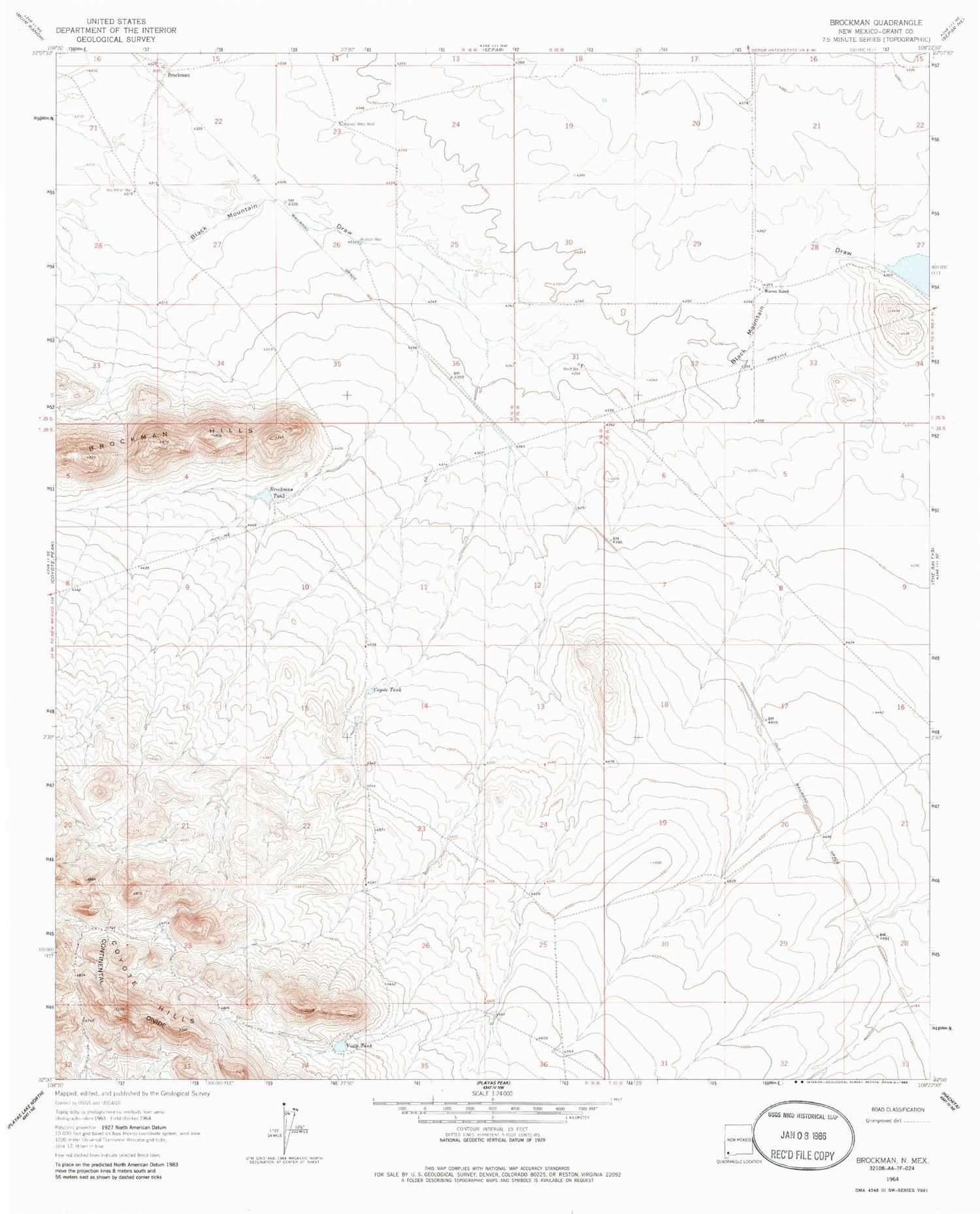 Classic USGS Brockman New Mexico 7.5'x7.5' Topo Map Image