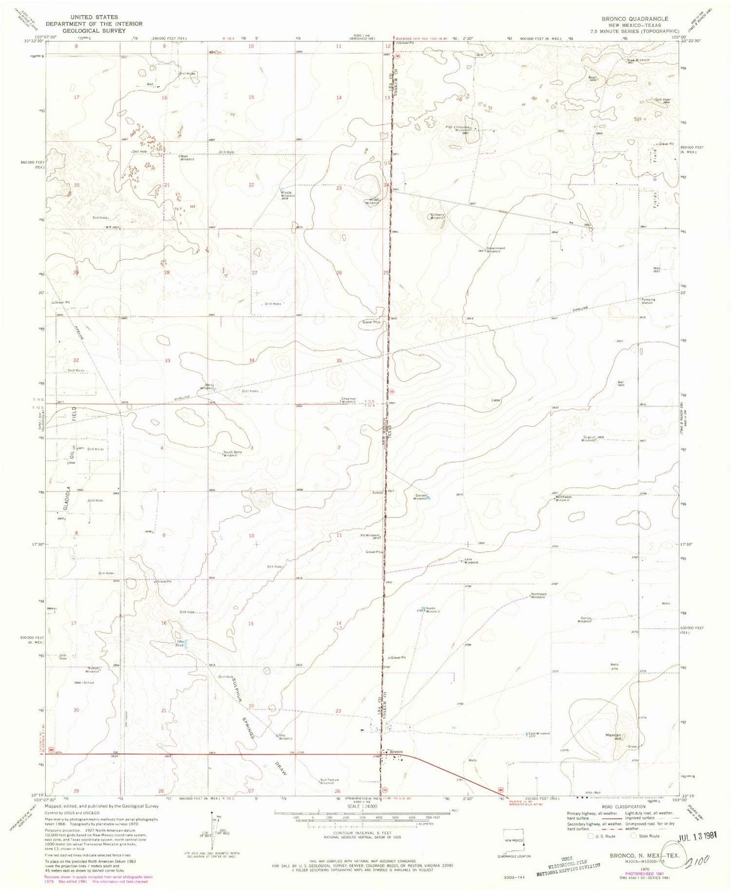 Classic USGS Bronco Texas 7.5'x7.5' Topo Map Image