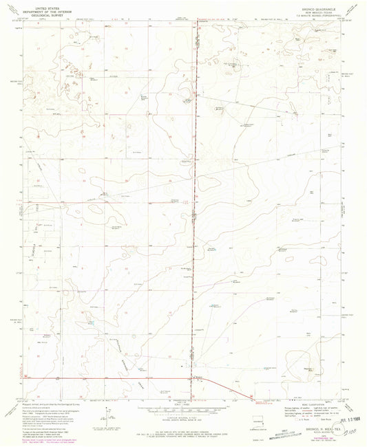 Classic USGS Bronco Texas 7.5'x7.5' Topo Map Image