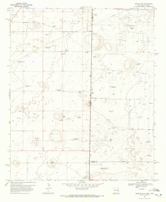 Classic USGS Bronco NE New Mexico 7.5'x7.5' Topo Map Image