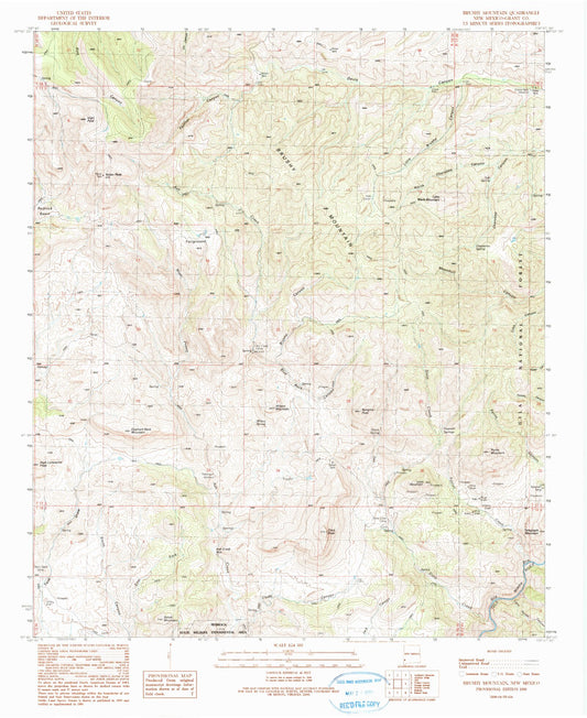 Classic USGS Brushy Mountain New Mexico 7.5'x7.5' Topo Map Image