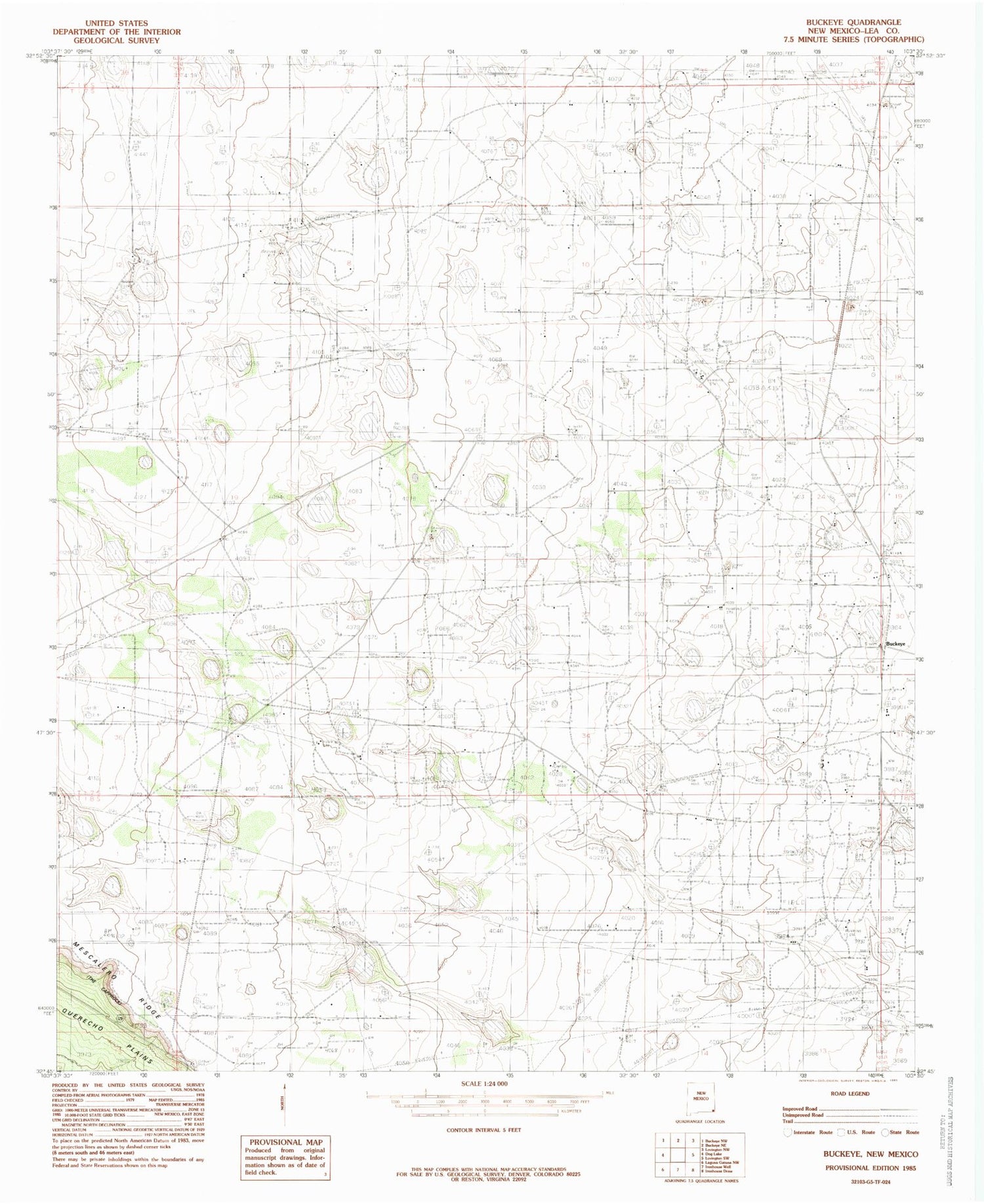 Classic USGS Buckeye New Mexico 7.5'x7.5' Topo Map Image
