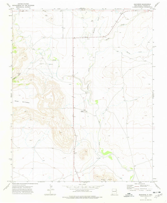 Classic USGS Bueyeros New Mexico 7.5'x7.5' Topo Map Image