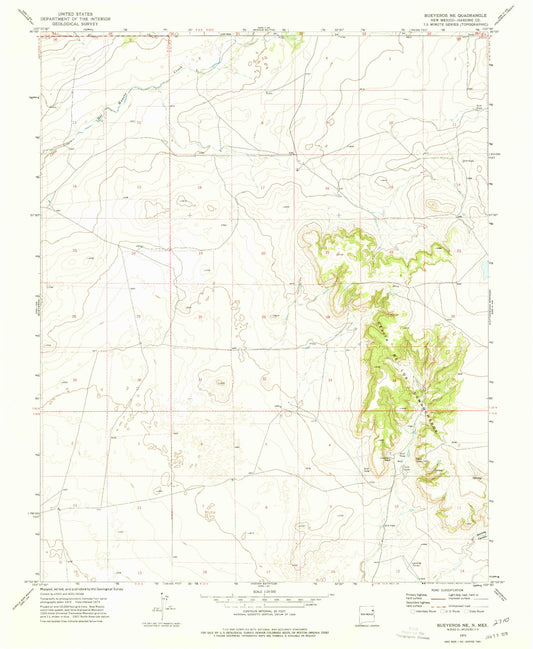 Classic USGS Bueyeros NE New Mexico 7.5'x7.5' Topo Map Image