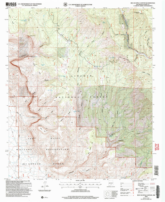 Classic USGS Bug Scuffle Canyon New Mexico 7.5'x7.5' Topo Map Image