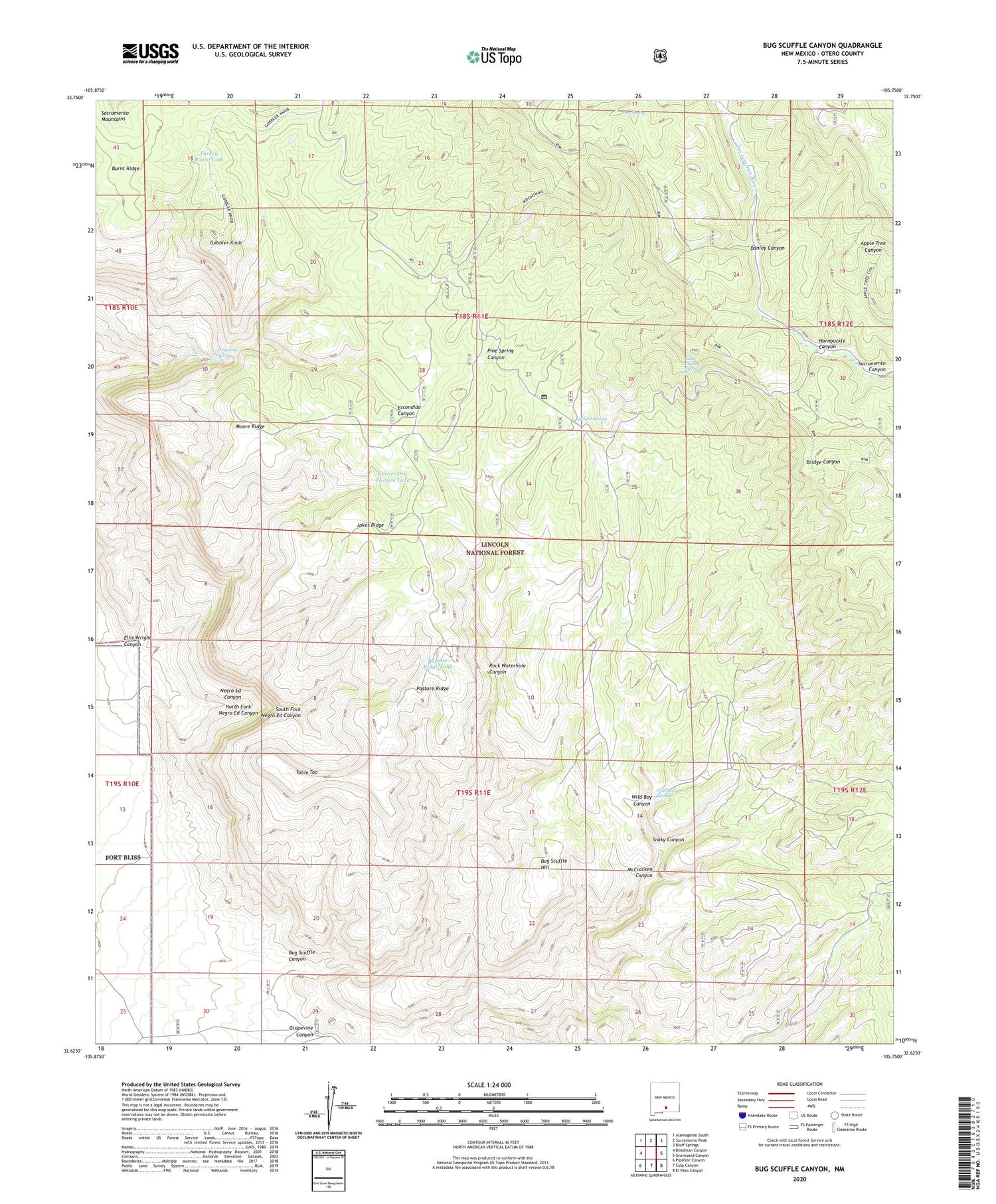Bug Scuffle Canyon New Mexico US Topo Map Image