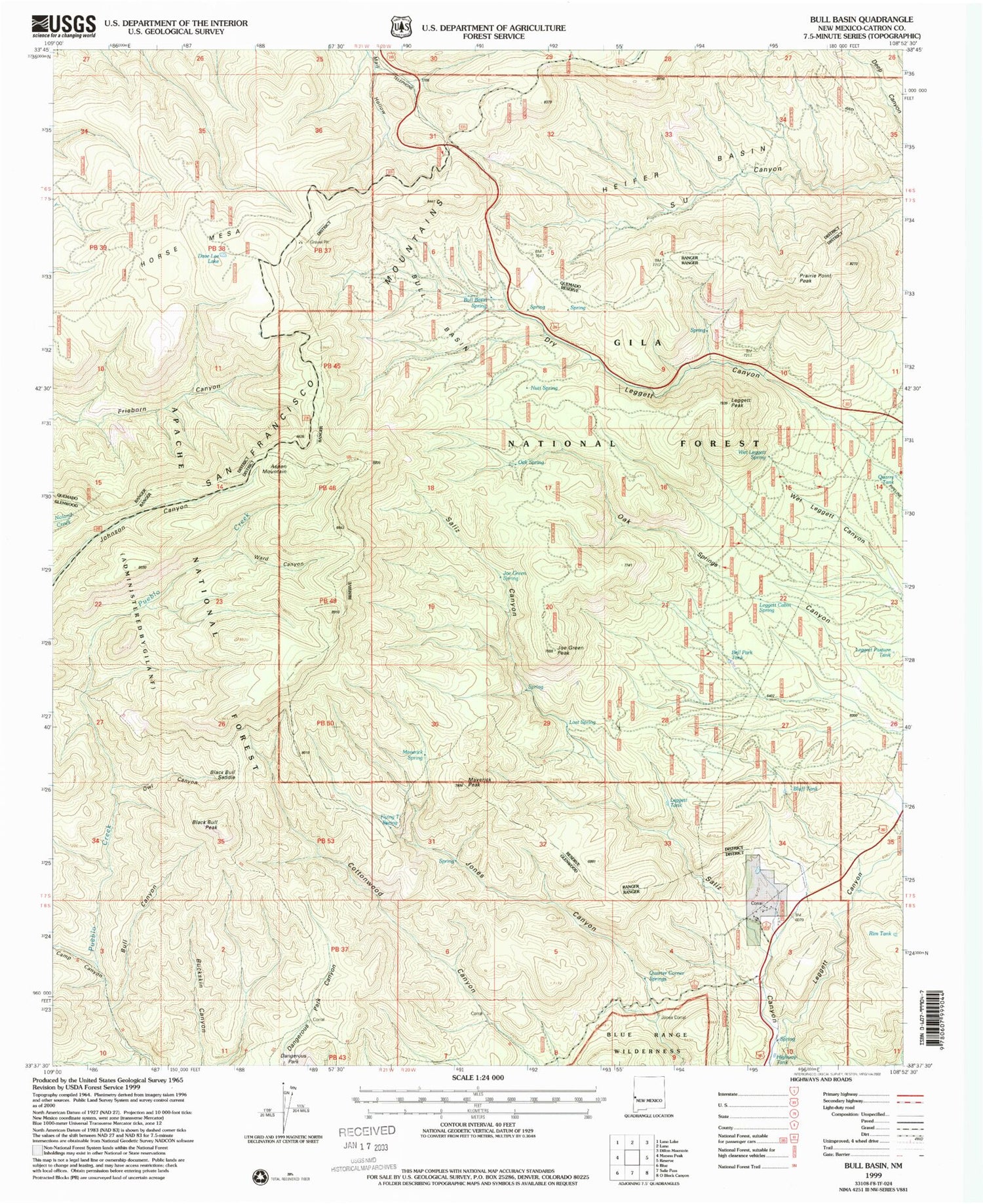 Classic USGS Bull Basin New Mexico 7.5'x7.5' Topo Map Image