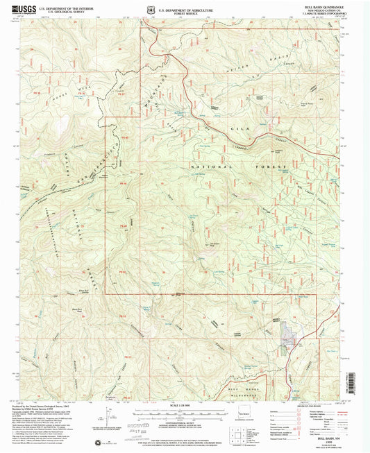 Classic USGS Bull Basin New Mexico 7.5'x7.5' Topo Map Image