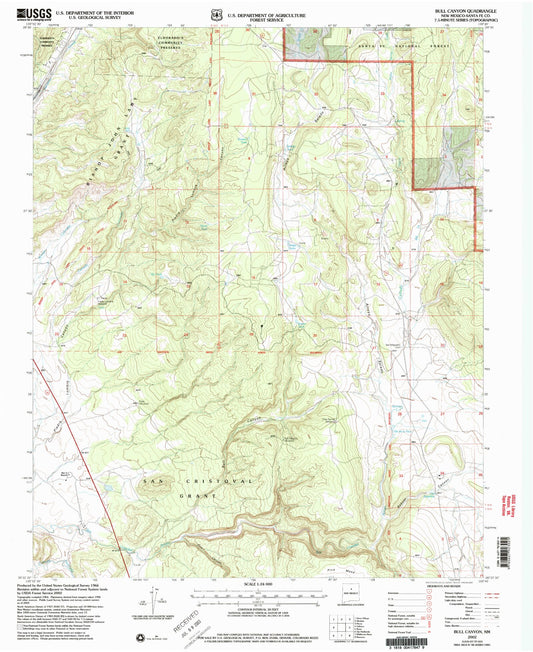 Classic USGS Bull Canyon New Mexico 7.5'x7.5' Topo Map Image