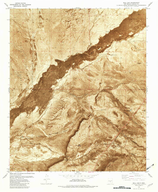 Classic USGS Bull Gap New Mexico 7.5'x7.5' Topo Map Image
