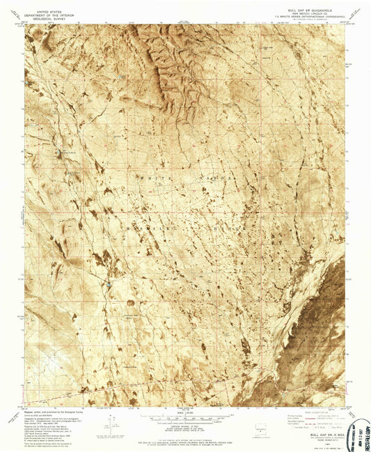 Classic USGS Bull Gap SW New Mexico 7.5'x7.5' Topo Map Image