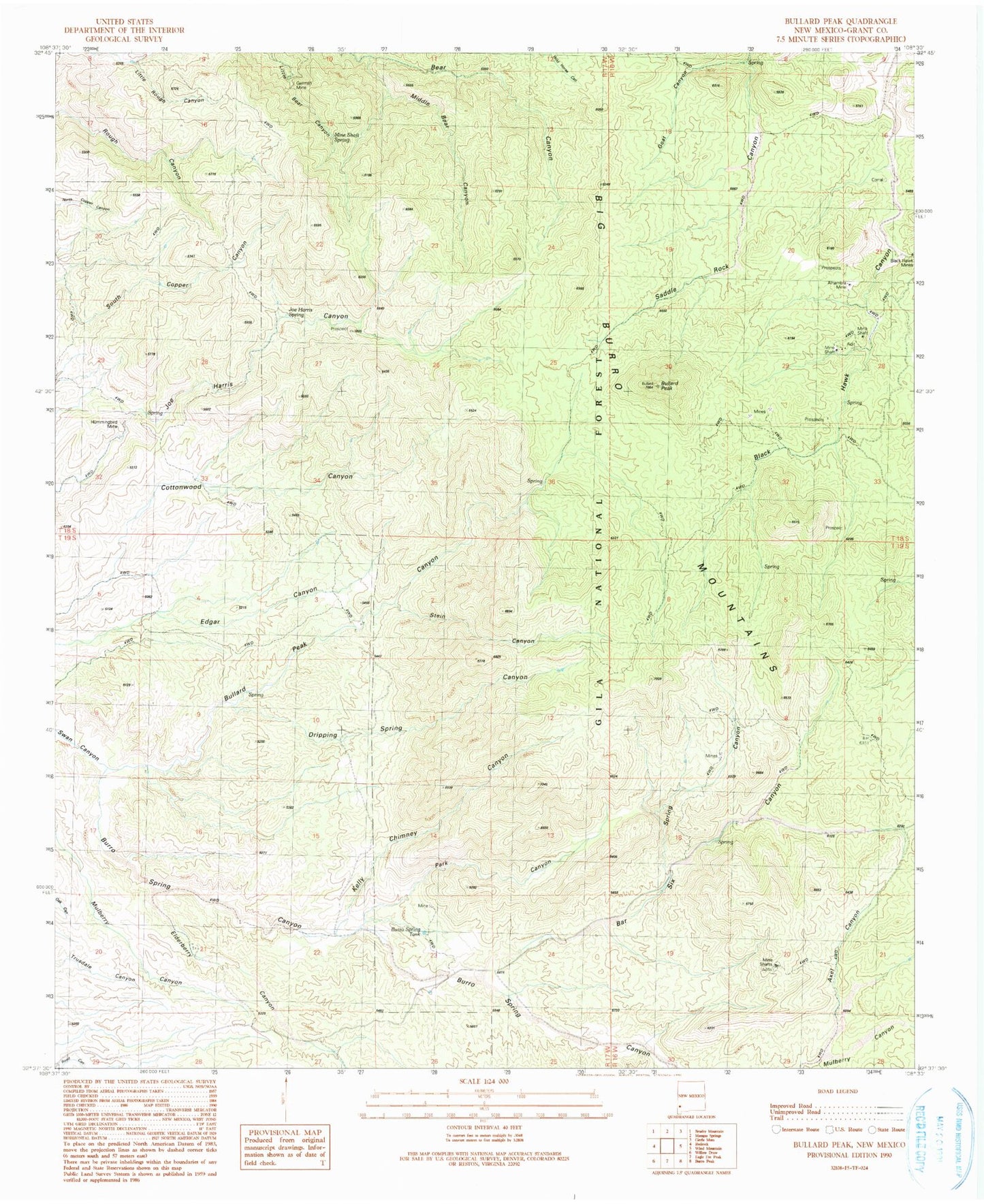 Classic USGS Bullard Peak New Mexico 7.5'x7.5' Topo Map Image