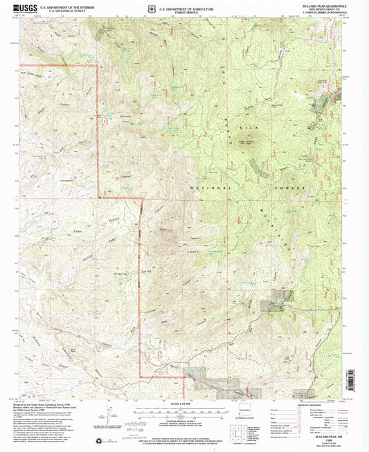 Classic USGS Bullard Peak New Mexico 7.5'x7.5' Topo Map Image