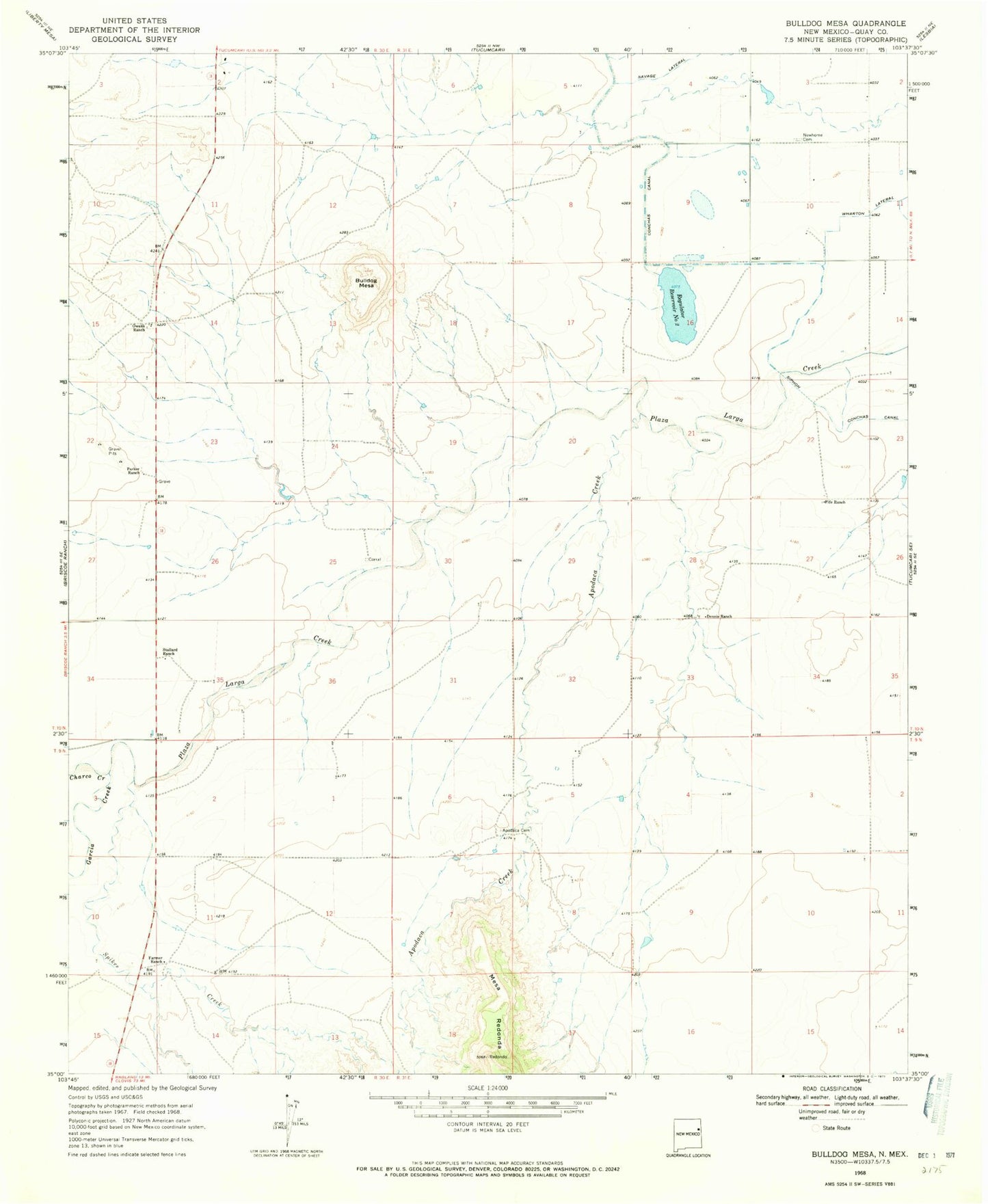 Classic USGS Bulldog Mesa New Mexico 7.5'x7.5' Topo Map Image