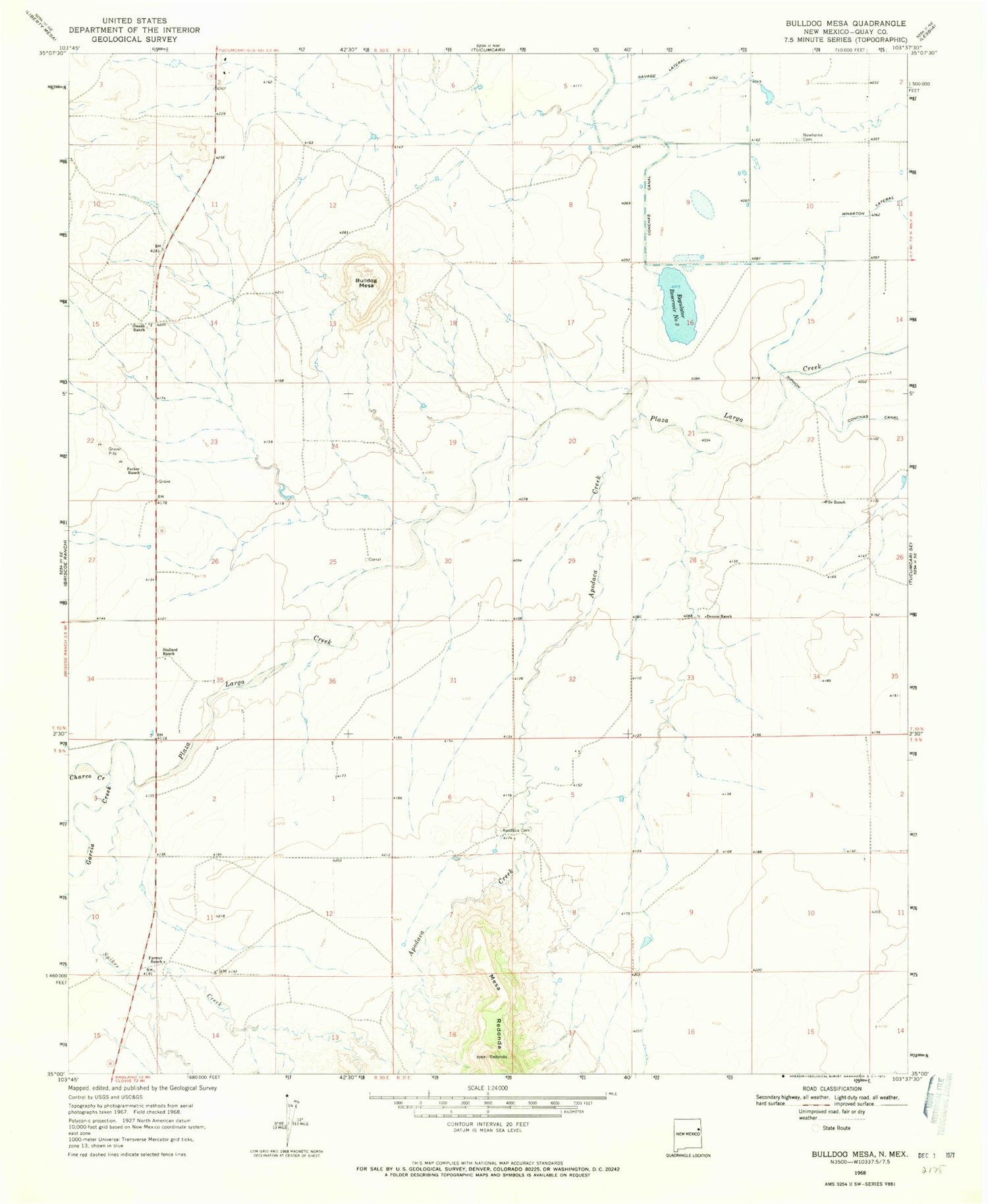 Classic USGS Bulldog Mesa New Mexico 7.5'x7.5' Topo Map Image