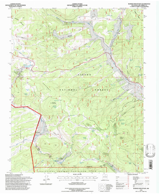 Classic USGS Burned Mountain New Mexico 7.5'x7.5' Topo Map Image