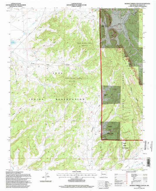 Classic USGS Burned Timber Canyon New Mexico 7.5'x7.5' Topo Map Image