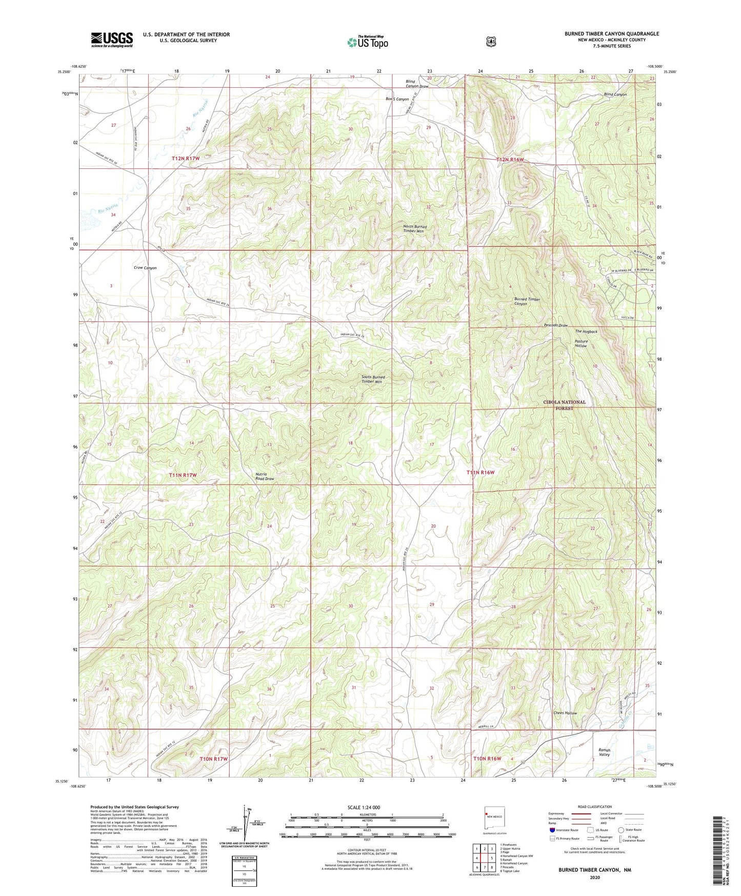 Burned Timber Canyon New Mexico US Topo Map Image