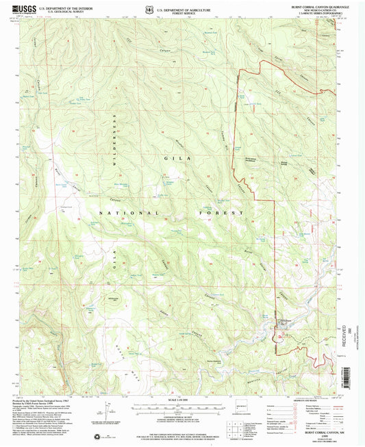Classic USGS Burnt Corral Canyon New Mexico 7.5'x7.5' Topo Map Image