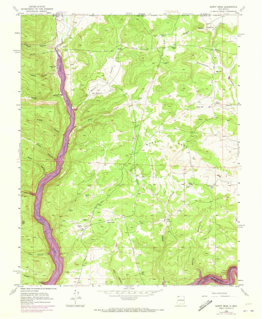 Classic USGS Burnt Mesa New Mexico 7.5'x7.5' Topo Map Image