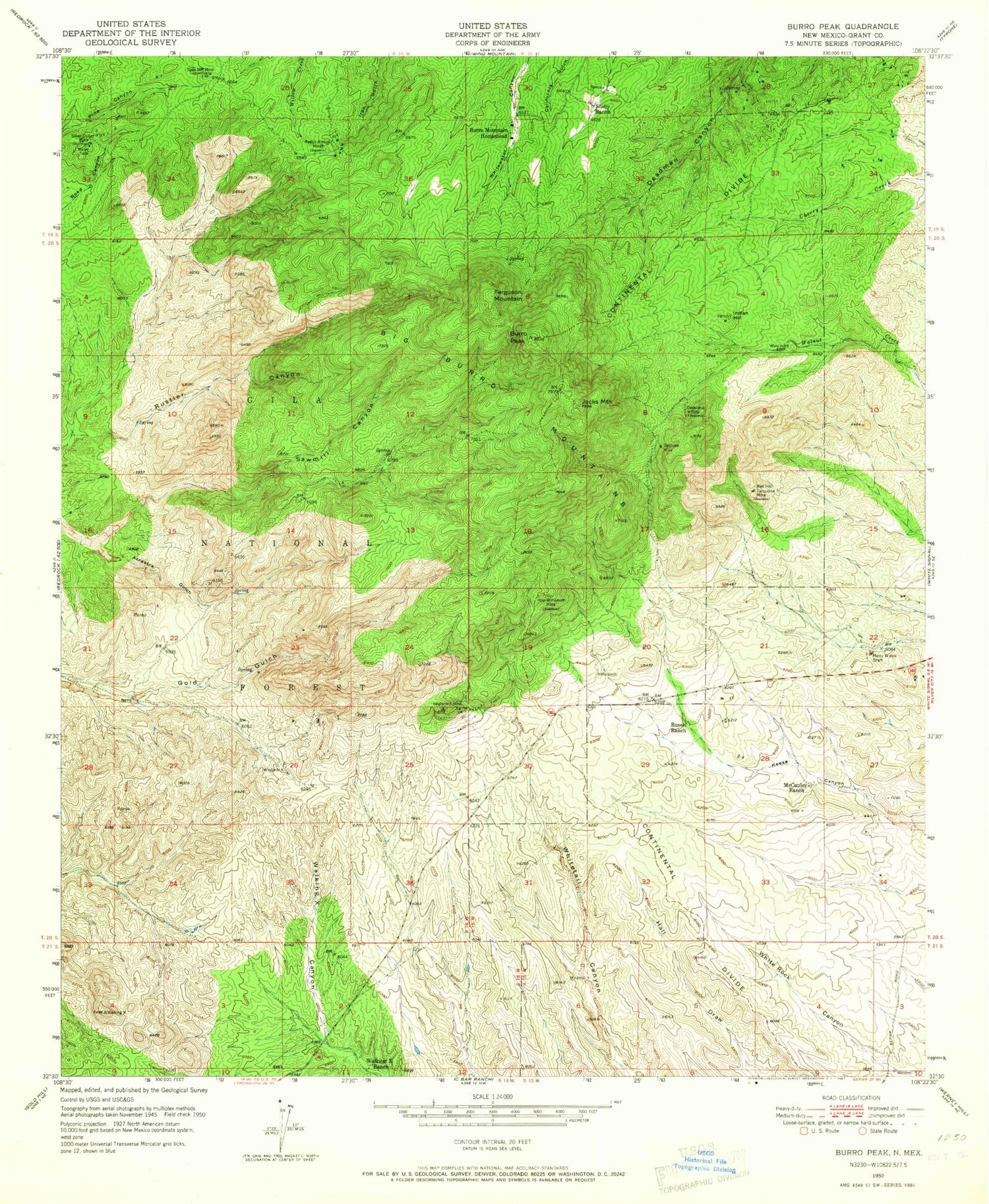 Classic USGS Burro Peak New Mexico 7.5'x7.5' Topo Map Image
