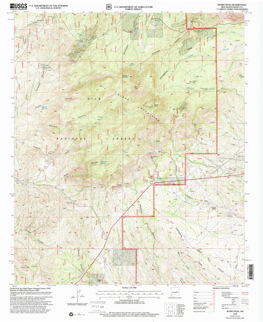 Classic USGS Burro Peak New Mexico 7.5'x7.5' Topo Map Image