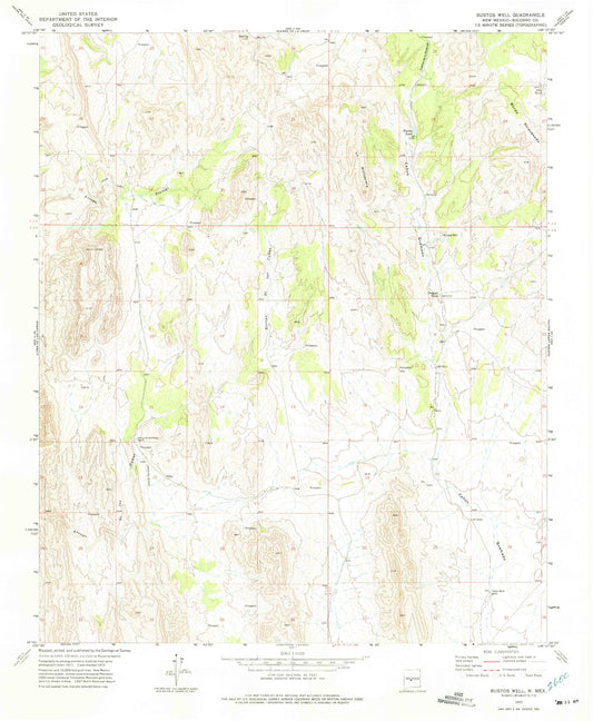 Classic USGS Bustos Well New Mexico 7.5'x7.5' Topo Map Image
