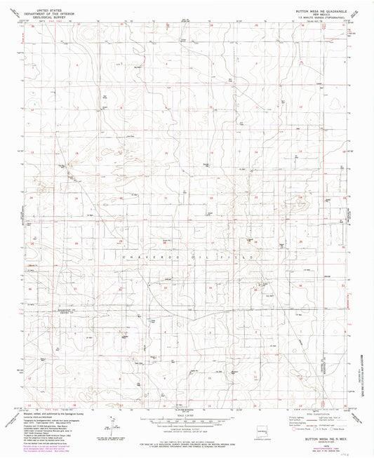 Classic USGS Button Mesa NE New Mexico 7.5'x7.5' Topo Map Image