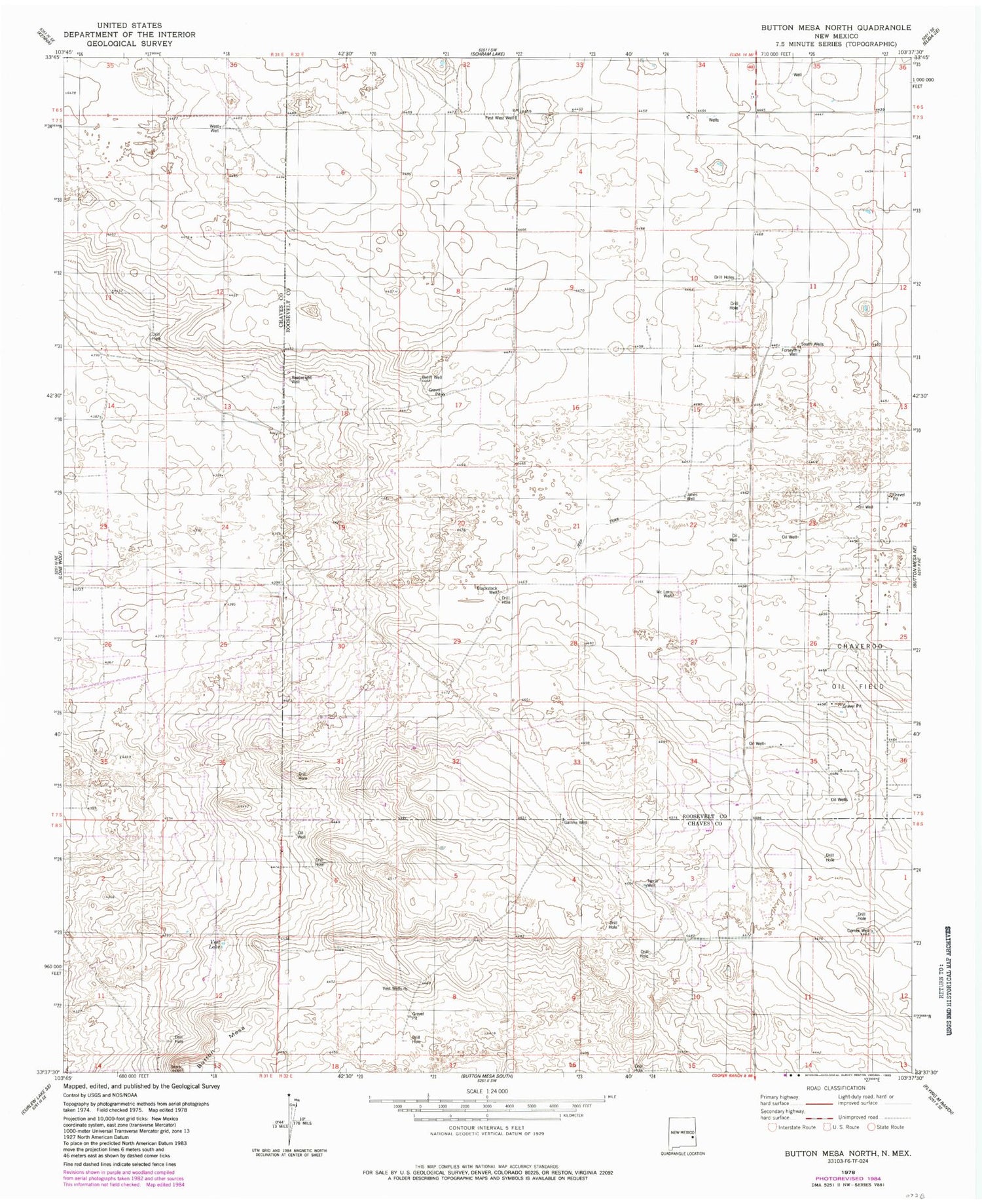 Classic USGS Button Mesa North New Mexico 7.5'x7.5' Topo Map Image