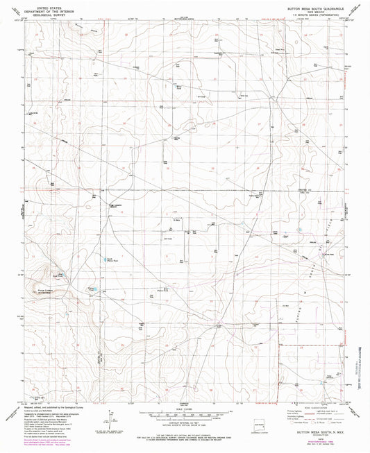 Classic USGS Button Mesa South New Mexico 7.5'x7.5' Topo Map Image