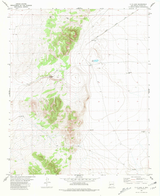 Classic USGS C-N Lake New Mexico 7.5'x7.5' Topo Map Image