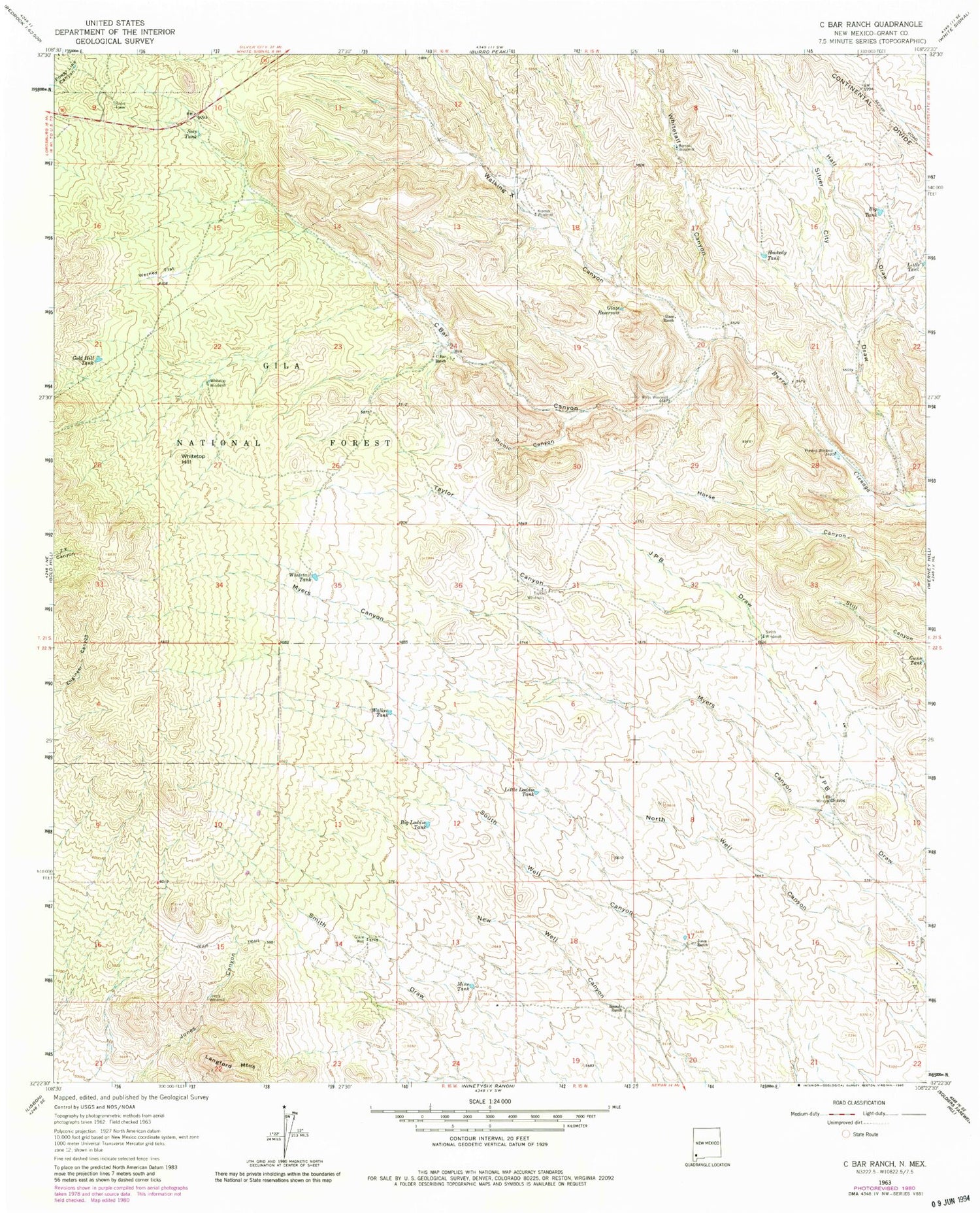 Classic USGS C Bar Ranch New Mexico 7.5'x7.5' Topo Map Image