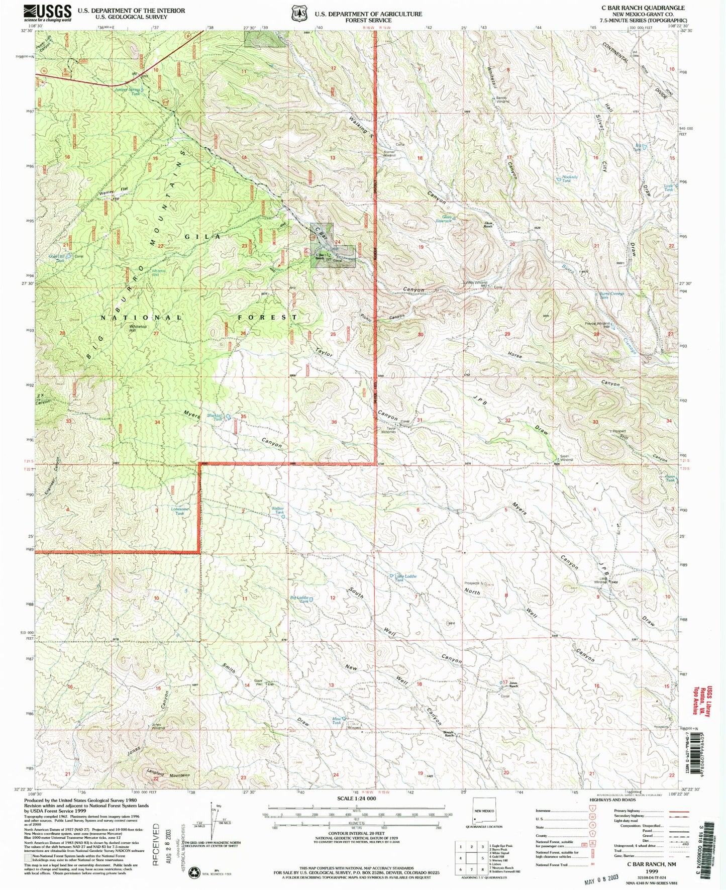 Classic USGS C Bar Ranch New Mexico 7.5'x7.5' Topo Map Image