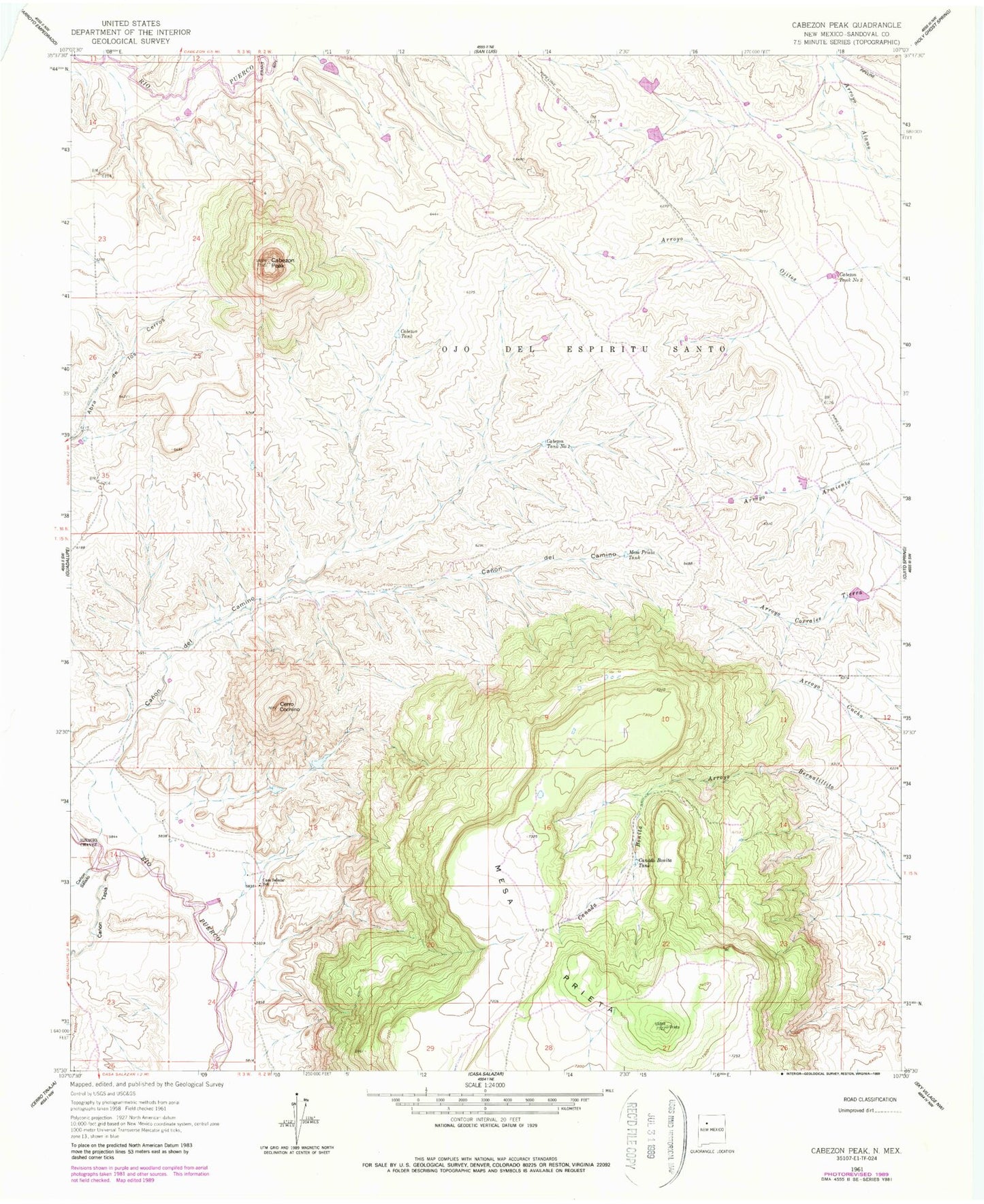 Classic USGS Cabezon Peak New Mexico 7.5'x7.5' Topo Map Image