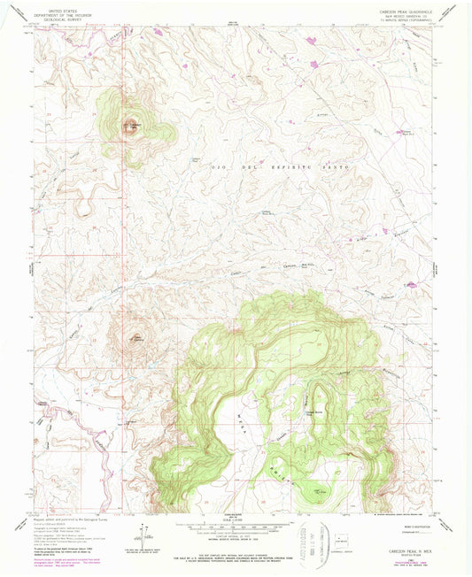 Classic USGS Cabezon Peak New Mexico 7.5'x7.5' Topo Map Image