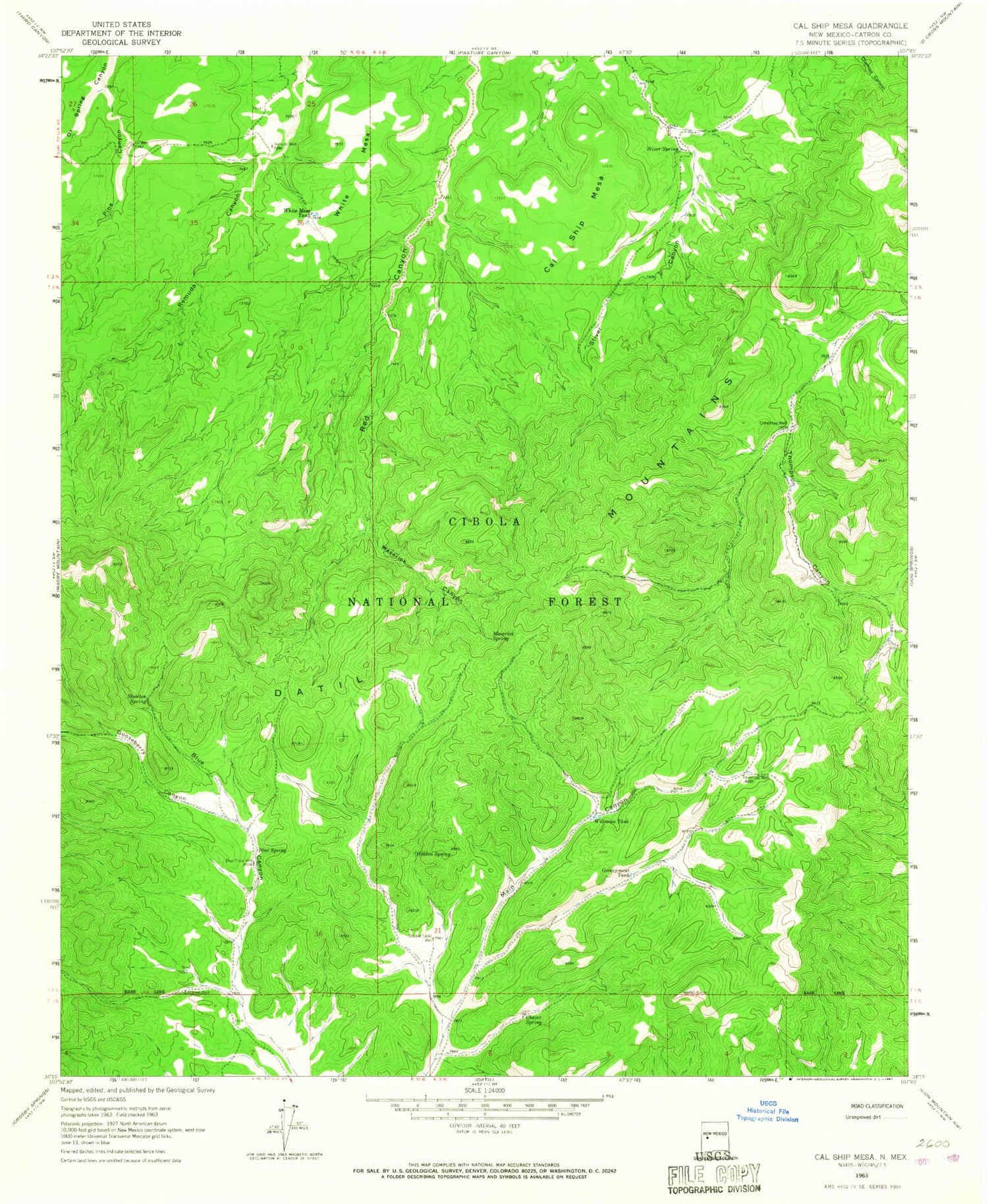 Classic USGS Cal Ship Mesa New Mexico 7.5'x7.5' Topo Map Image