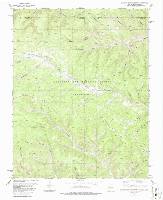 Classic USGS Caliente Canyon North New Mexico 7.5'x7.5' Topo Map Image