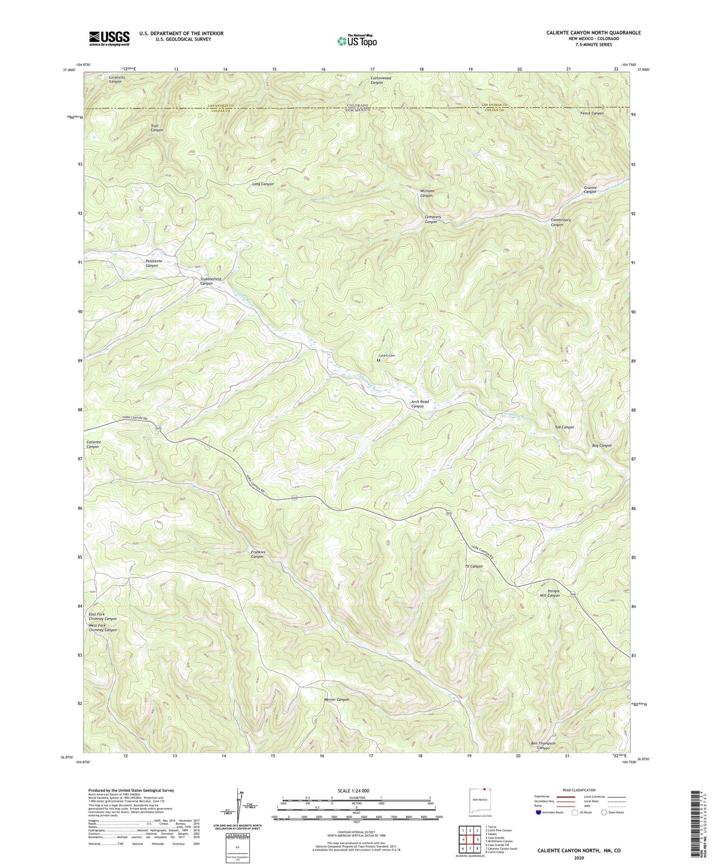 Caliente Canyon North New Mexico US Topo Map Image