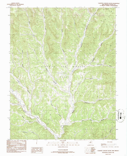Classic USGS Caliente Canyon South New Mexico 7.5'x7.5' Topo Map Image