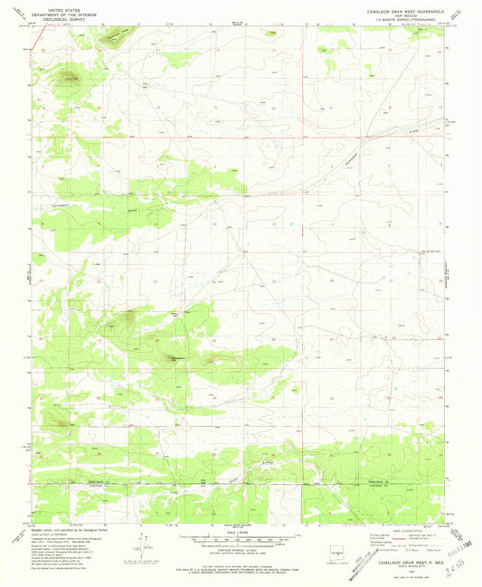Classic USGS Camaleon Draw West New Mexico 7.5'x7.5' Topo Map Image