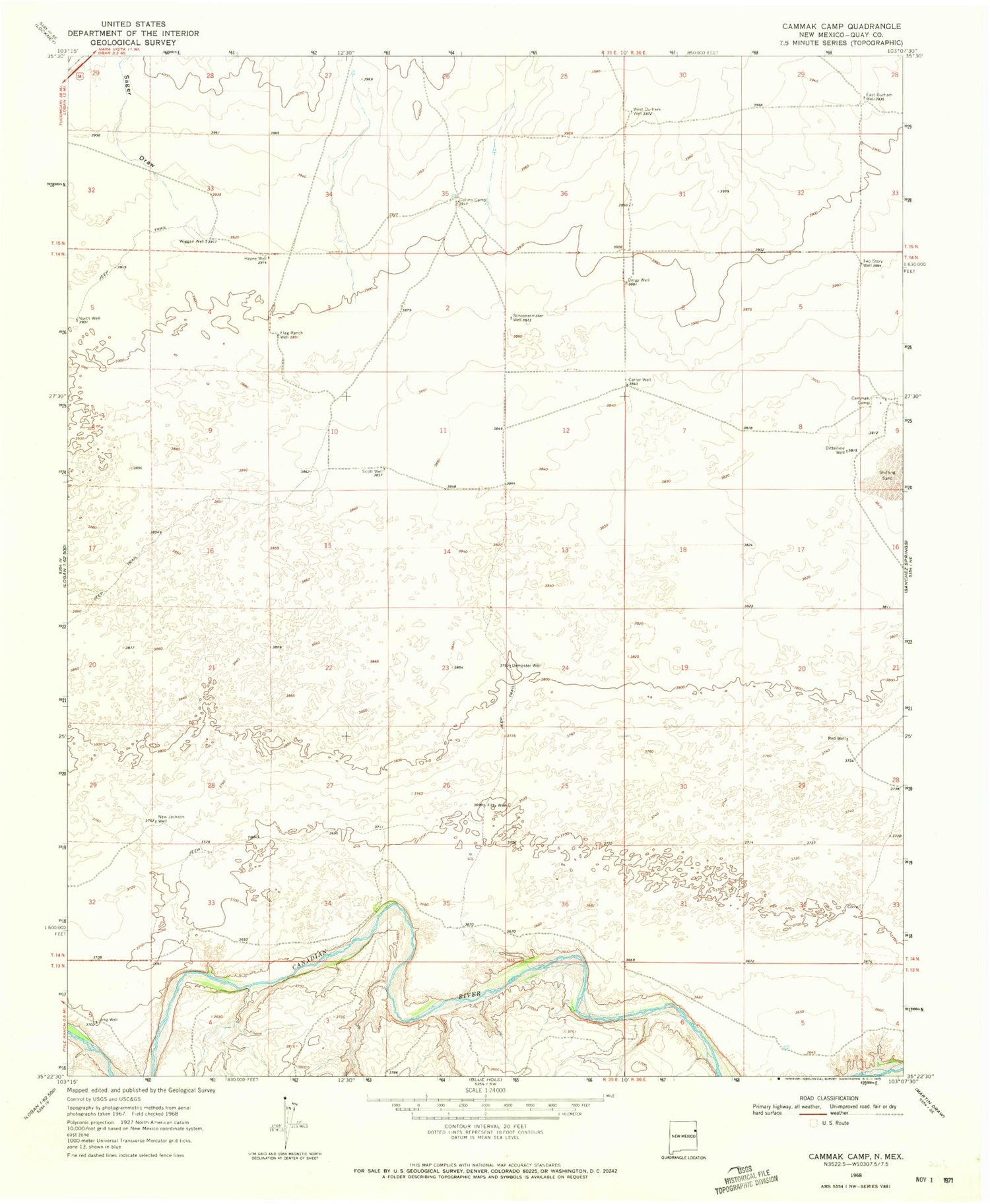 Classic USGS Cammak Camp New Mexico 7.5'x7.5' Topo Map Image